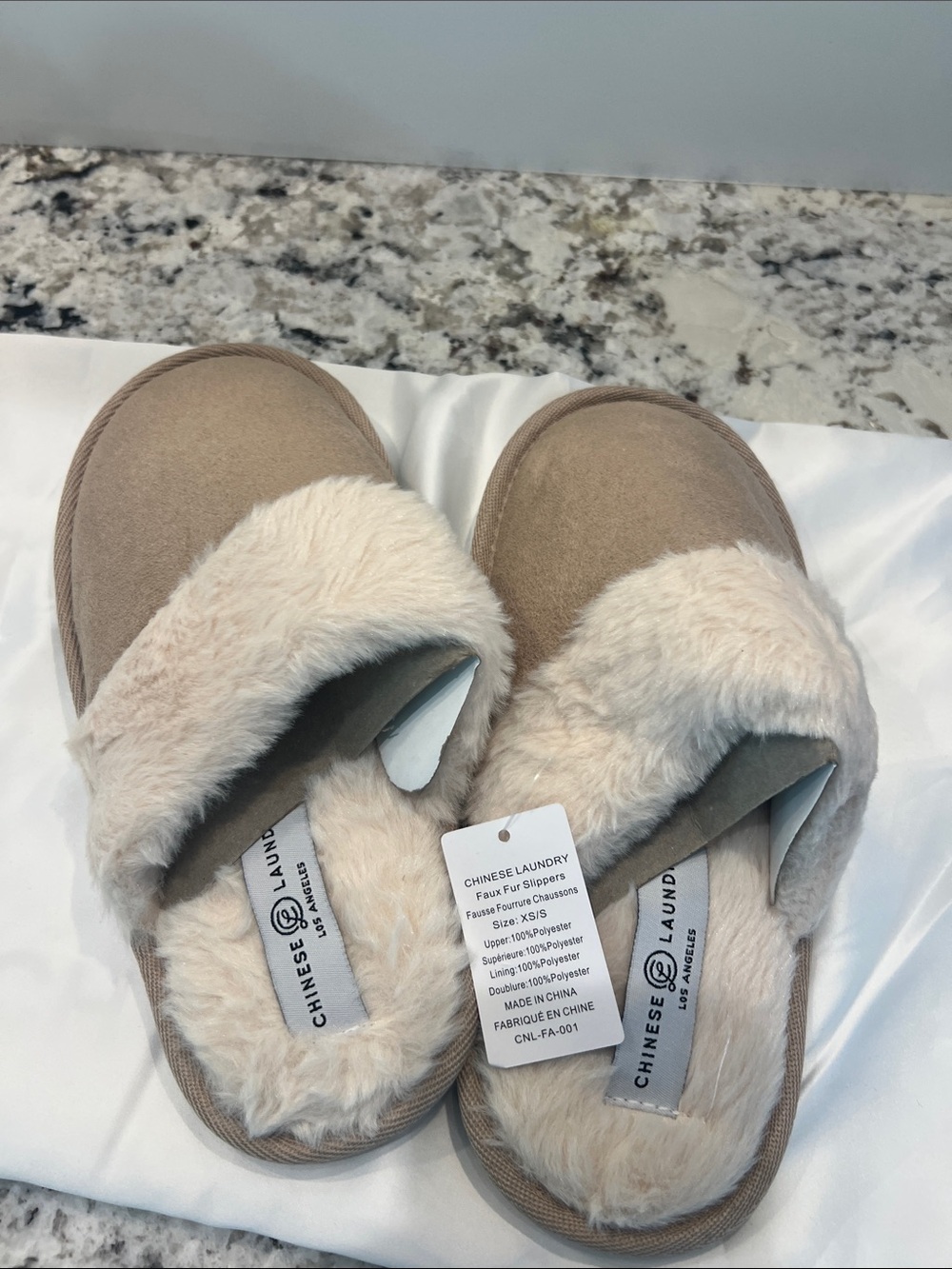 Chinese Laundry Taupe Faux Fur Slide Slippers